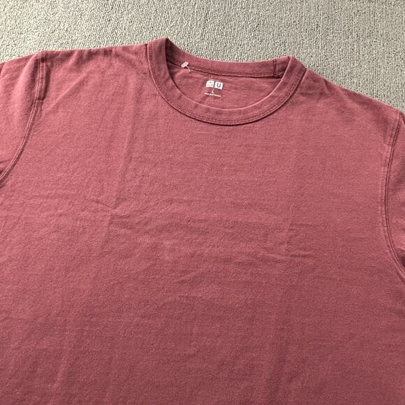 Uniqlo Shirt Adult Large Red Short Sleeve Plain Tee Casual Active Athleisure Men - Picture 8 of 14
